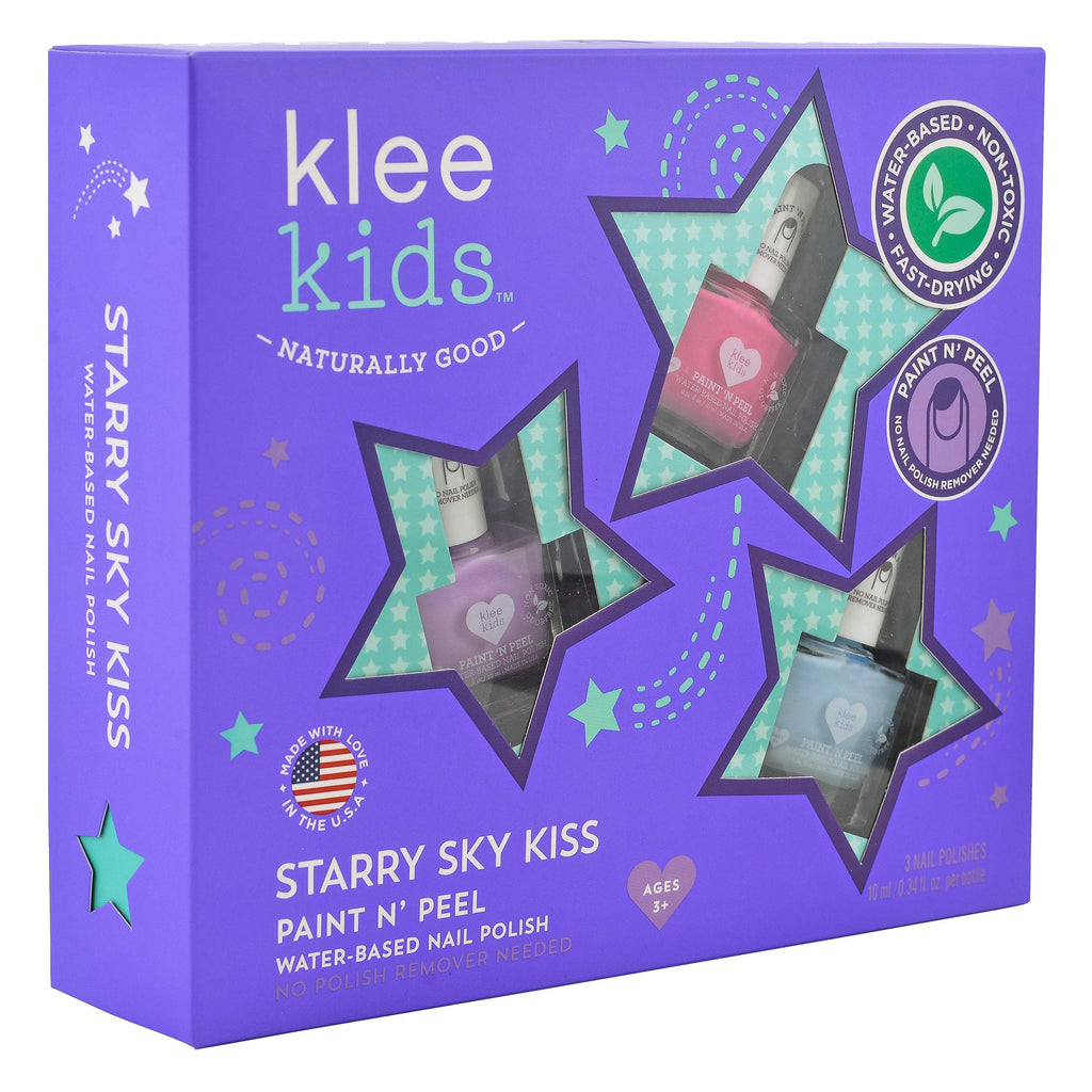 Klee Naturals Starry Sky Kiss Gift Set – Water-Based Peelable Nail Polish for Kids