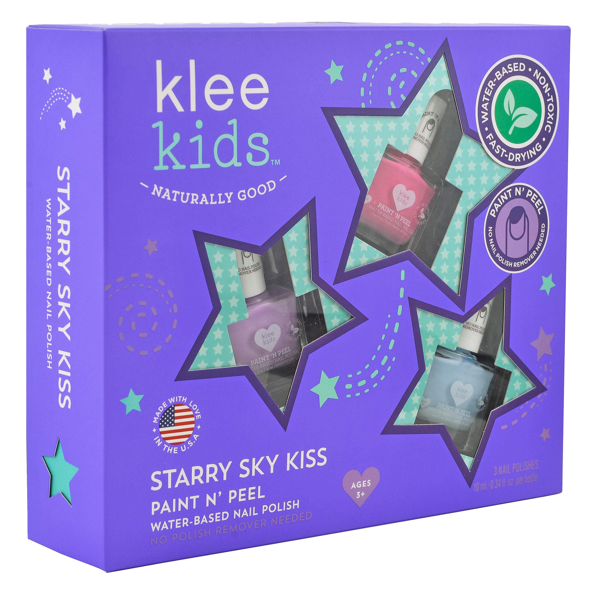 Klee Naturals Starry Sky Kiss Gift Set – Water-Based Peelable Nail Polish for Kids
