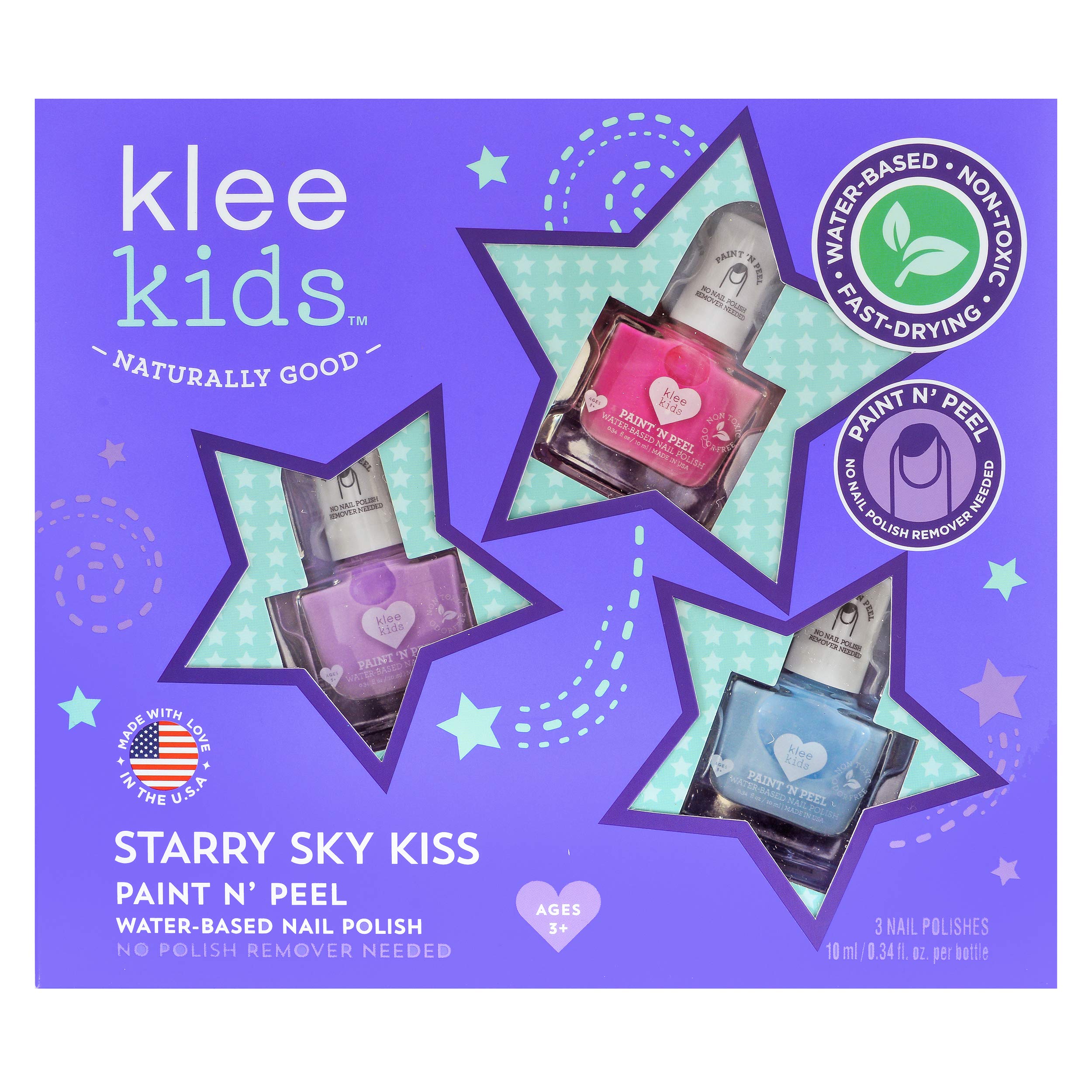 Klee Naturals Starry Sky Kiss Gift Set – Water-Based Peelable Nail Polish for Kids