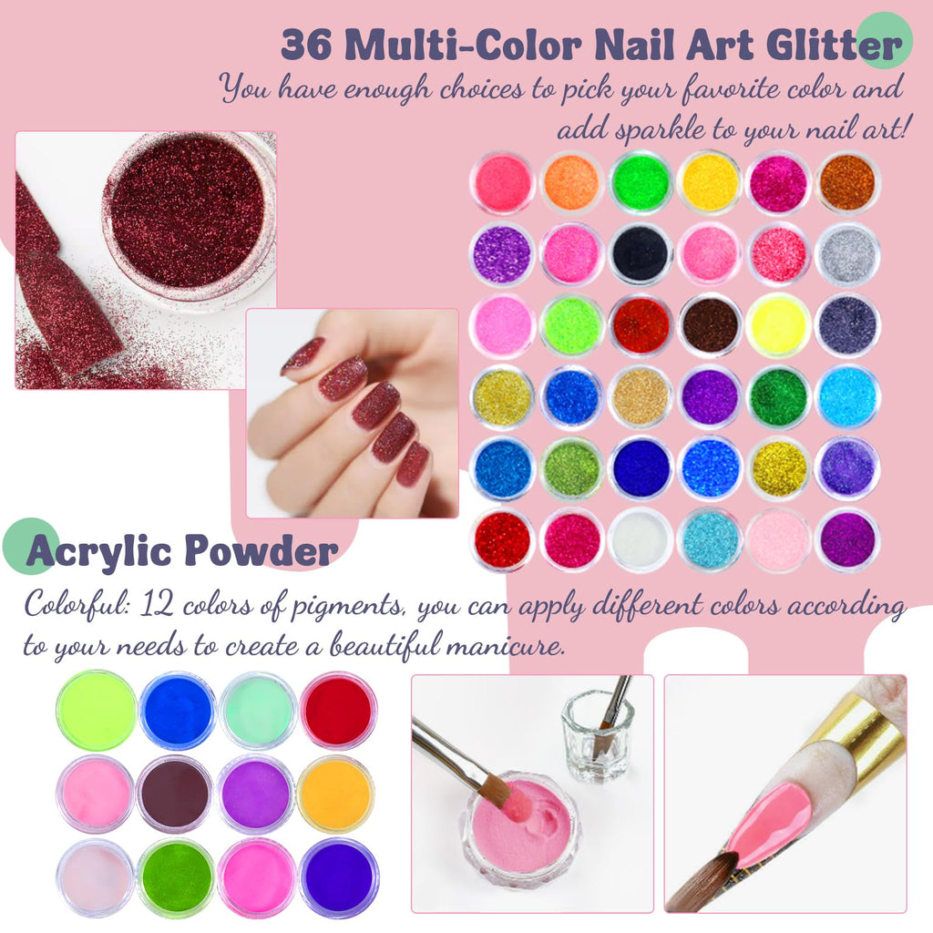 Klemon Acrylic Nail Kit – Complete Multicolor Powder Set with UV Lamp for Beginners