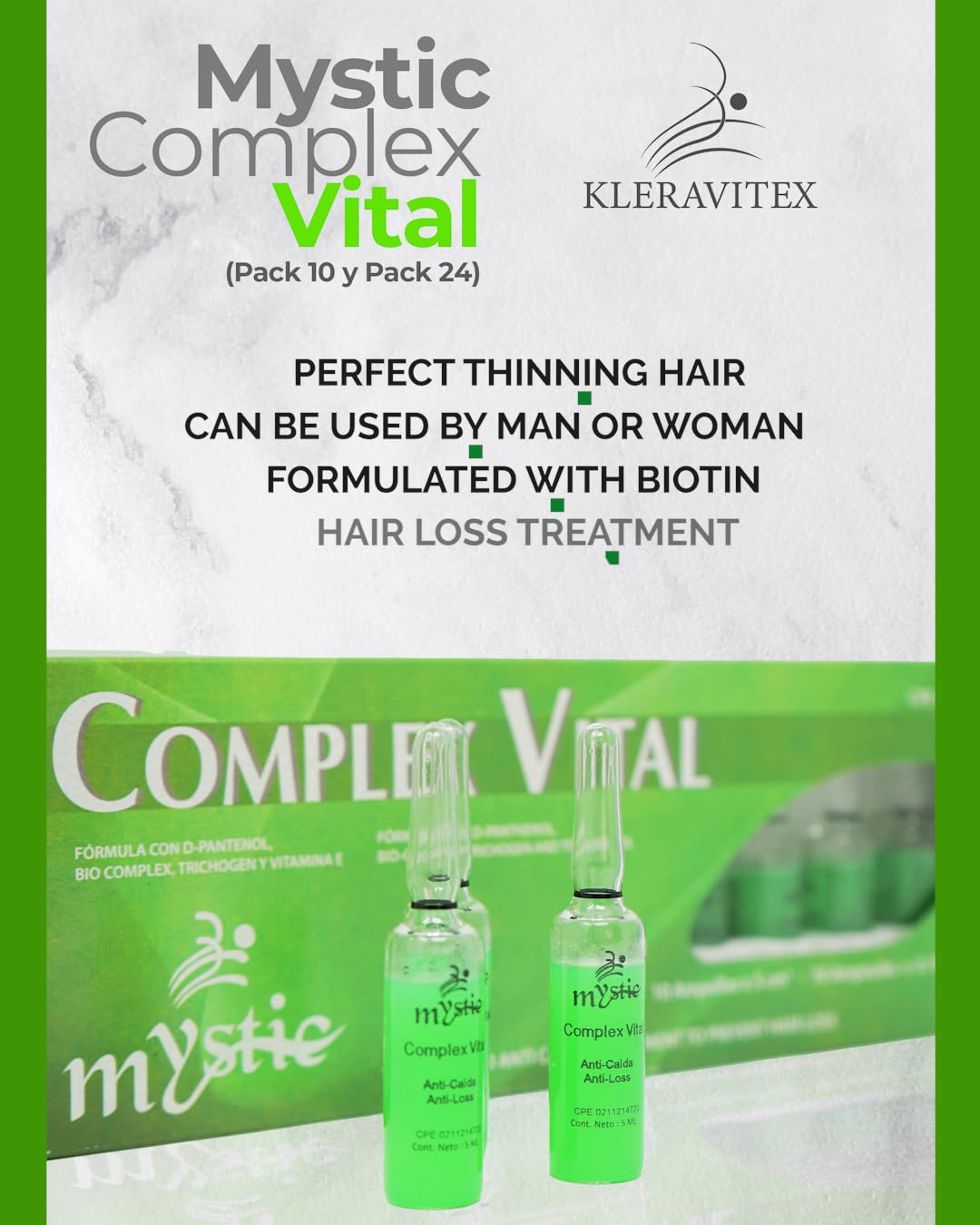 Kleravitex Mystic Complex Vital Ampoules for Hair Loss & Thinning – Biotin Bio-Complex & Tocopherol (Pack of 10)