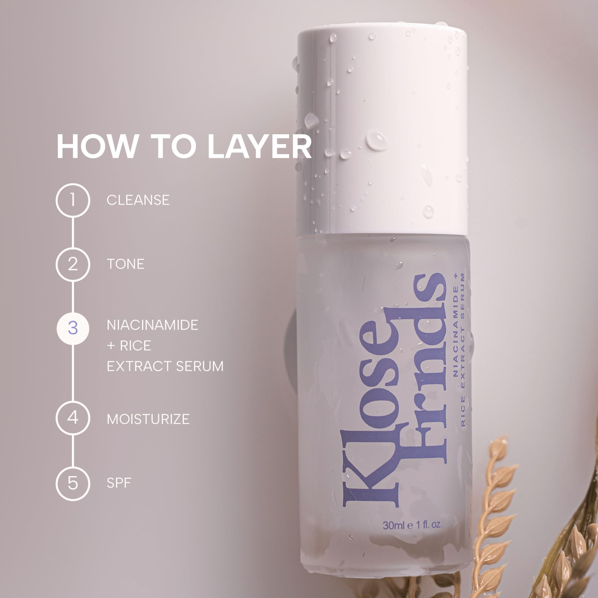 KLOSE FRNDS Niacinamide & Rice Extract Facial Serum – Hydrating Glow with Hyaluronic Acid, Centella & Licorice | 1 fl oz