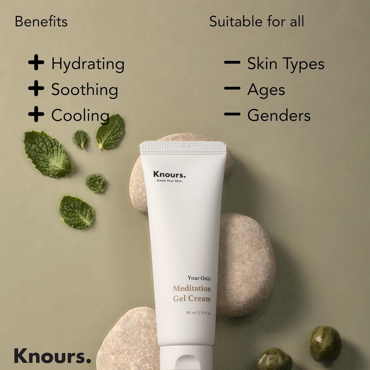 Knours Light Weight Water Based Gel Moisturizer – Peppermint Squalane & Ceramide NP | Hydrating, Cooling & Vegan (80ml)