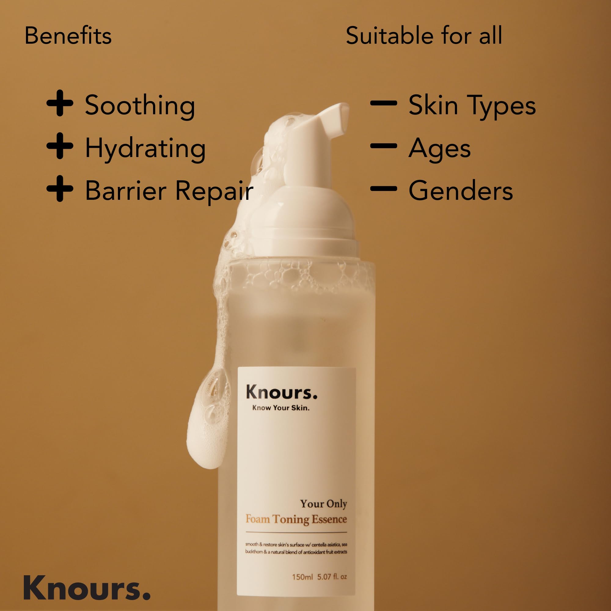 Knours Soothing Essence Foam Toner — 3-in-1 Cleanse, Tone & Prep (150ml) with Centella & Sea Buckthorn