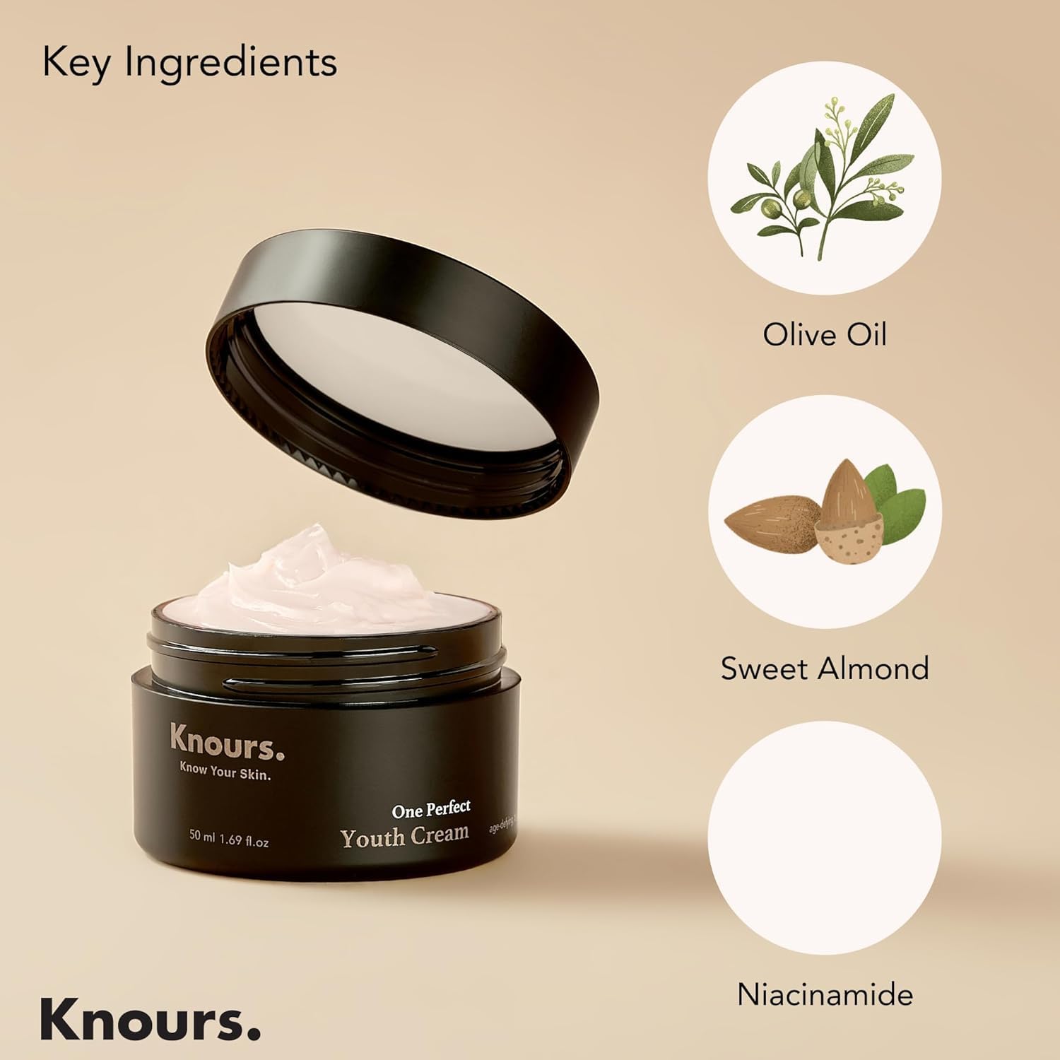 Knours Youth Cream: Moisturizing Shea Butter with Sweet Almond Oil and Niacinamide – Clean Beauty (50ml)