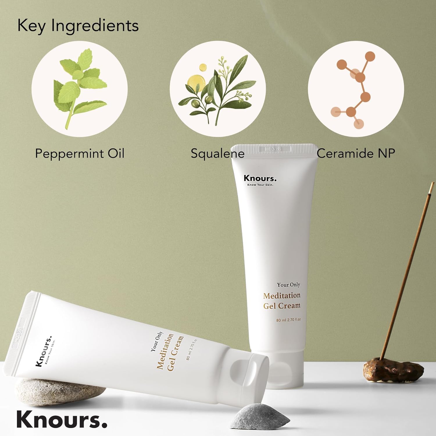 Knours Light Weight Water Based Gel Moisturizer – Peppermint Squalane & Ceramide NP | Hydrating, Cooling & Vegan (80ml)