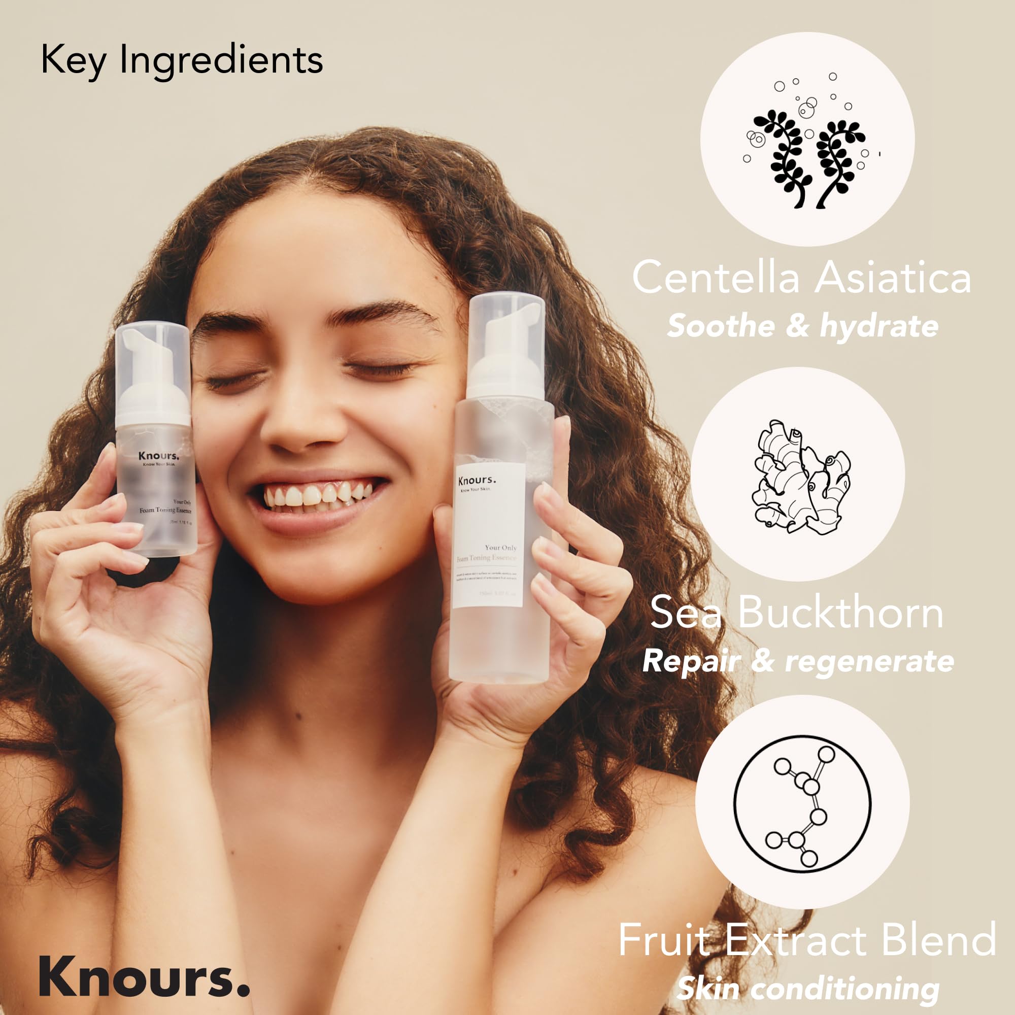 Knours Soothing Essence Foam Toner — 3-in-1 Cleanse, Tone & Prep (150ml) with Centella & Sea Buckthorn