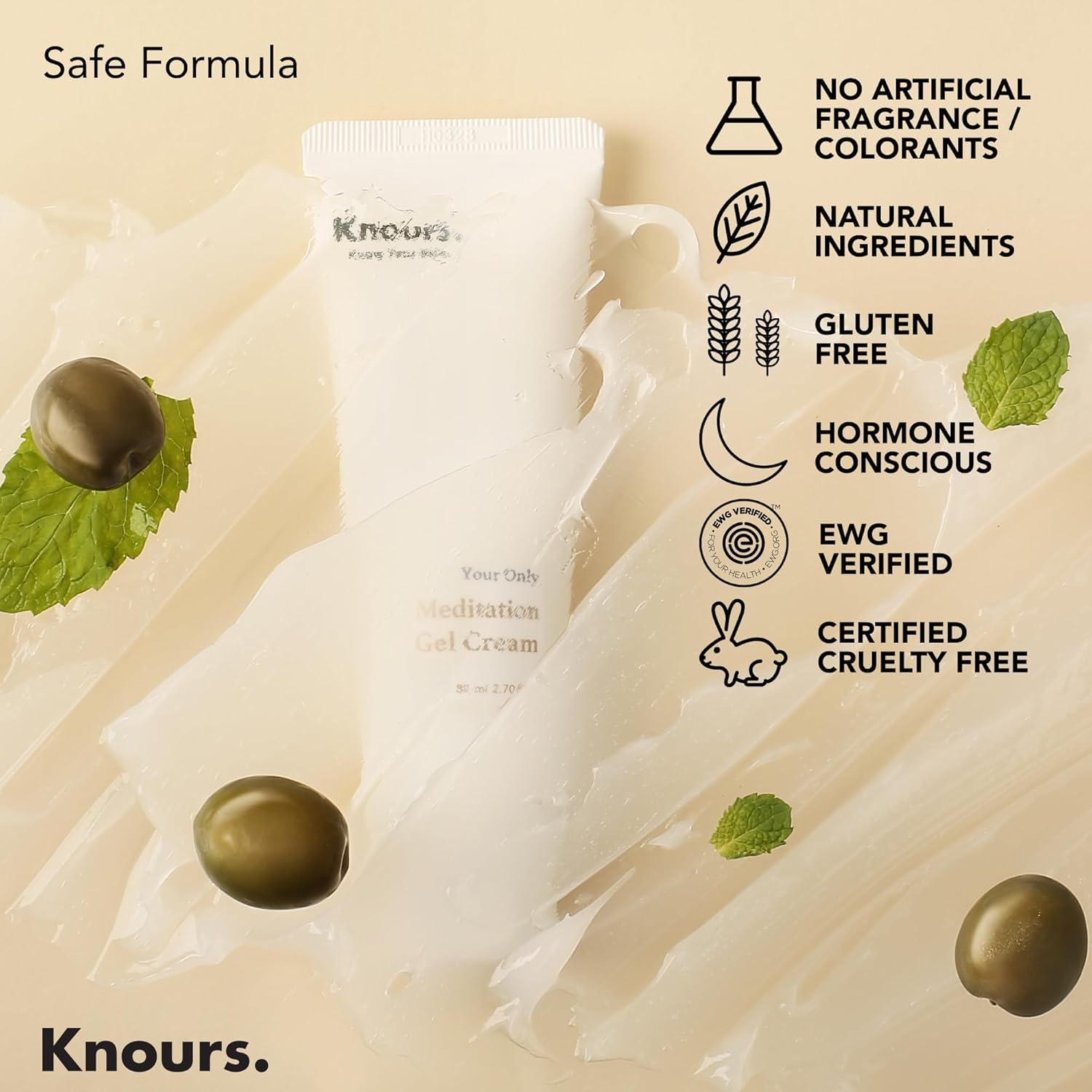 Knours Light Weight Water Based Gel Moisturizer – Peppermint Squalane & Ceramide NP | Hydrating, Cooling & Vegan (80ml)