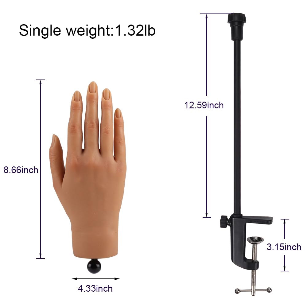 KnowU Nail Practice Hand with Stand Bracket — Soft Silicone, Bendable For Acrylic Nail Art