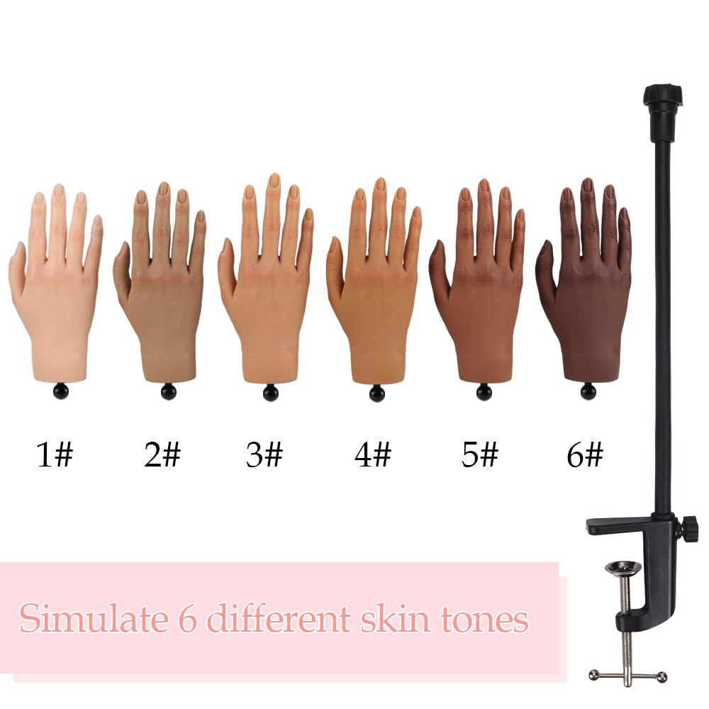 KnowU Nail Practice Hand with Stand Bracket — Soft Silicone, Bendable For Acrylic Nail Art