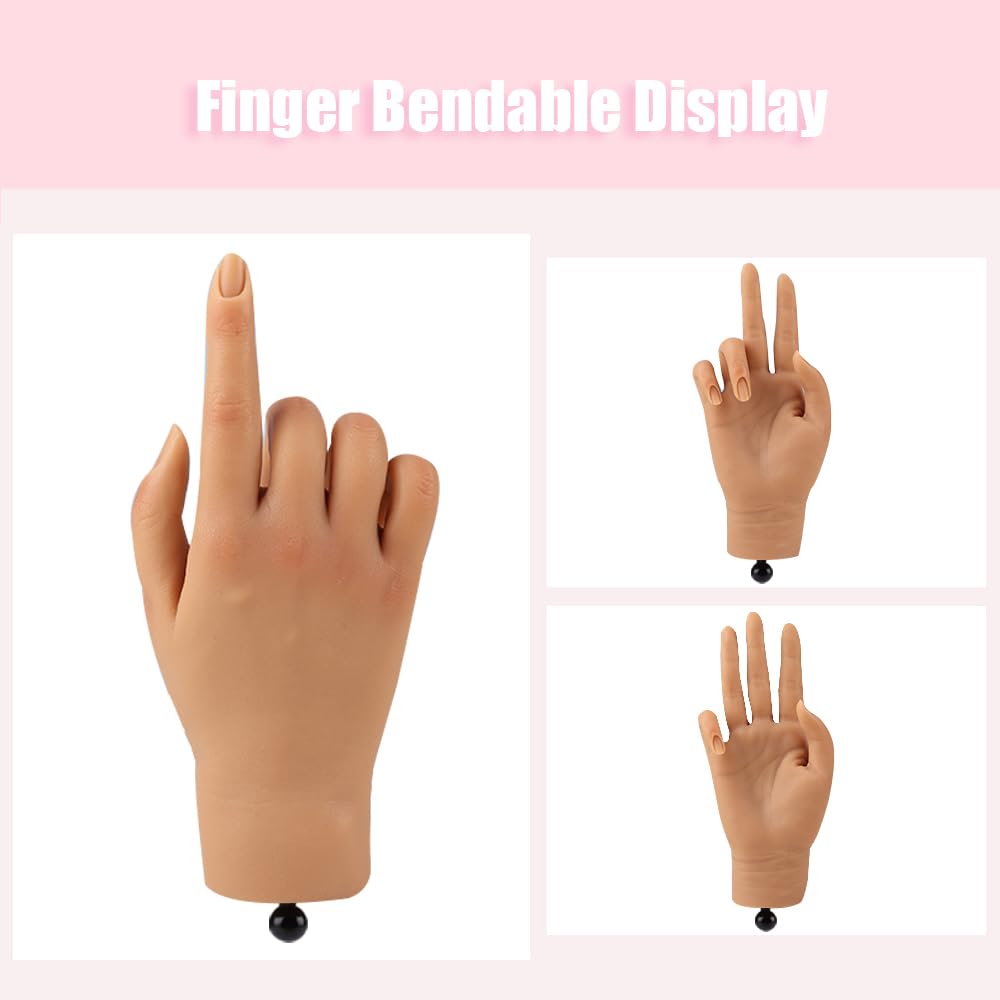 KnowU Nail Practice Hand with Stand Bracket — Soft Silicone, Bendable For Acrylic Nail Art