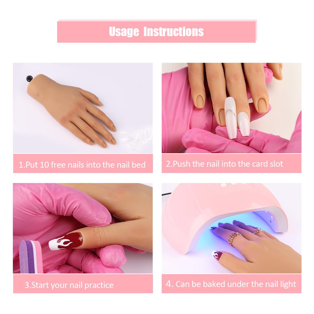 KnowU Nail Practice Hand with Stand Bracket — Soft Silicone, Bendable For Acrylic Nail Art