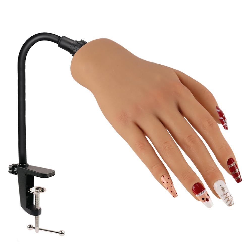 KnowU Nail Practice Hand with Stand Bracket — Soft Silicone, Bendable For Acrylic Nail Art
