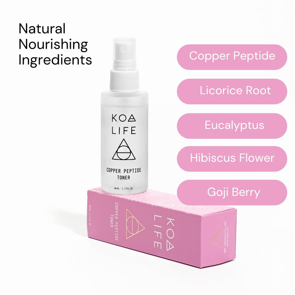 KOA LIFE Copper Peptide Anti-Aging Facial Toner – Plant-Based Hydration for Glow & Collagen Support (1.7 fl oz)