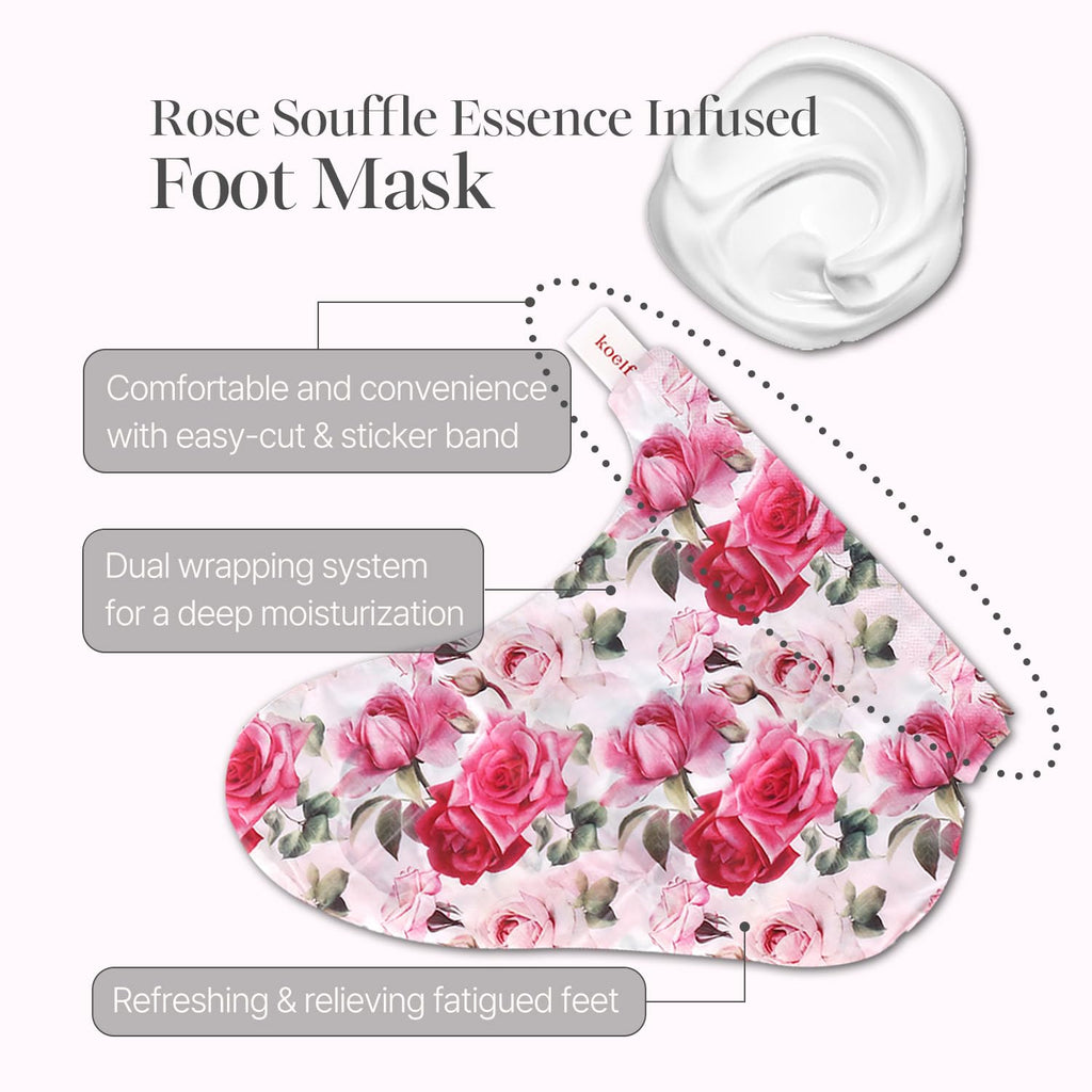 Koelf Rose Petal Satin Foot Mask – Intensive Nourishing Foot Mask Socks with Rose, Peptide & Shea Butter