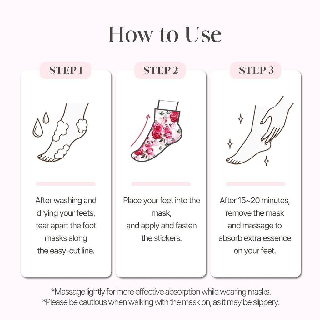 Koelf Rose Petal Satin Foot Mask – Intensive Nourishing Foot Mask Socks with Rose, Peptide & Shea Butter