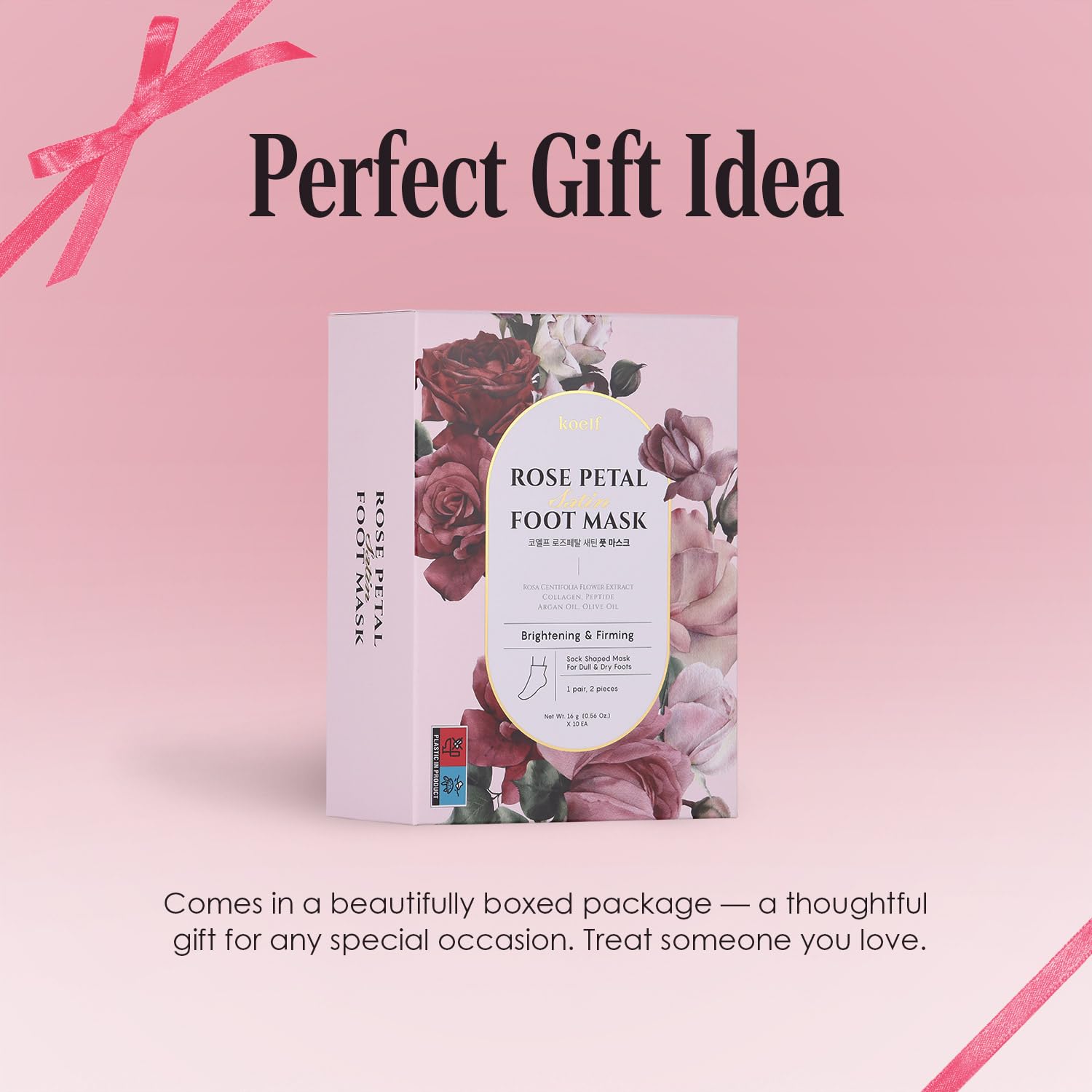Koelf Rose Petal Satin Foot Mask – Intensive Nourishing Foot Mask Socks with Rose, Peptide & Shea Butter