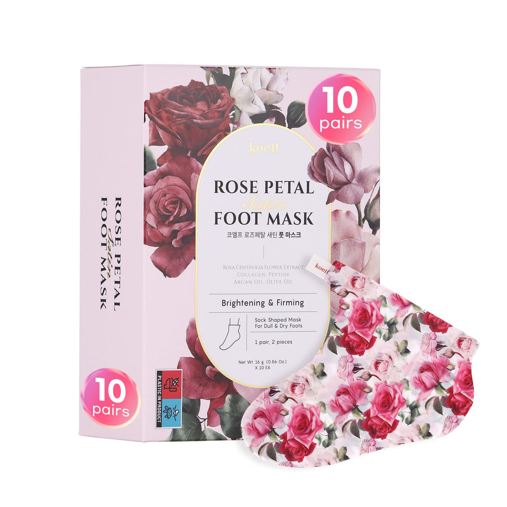 Koelf Rose Petal Satin Foot Mask – Intensive Nourishing Foot Mask Socks with Rose, Peptide & Shea Butter