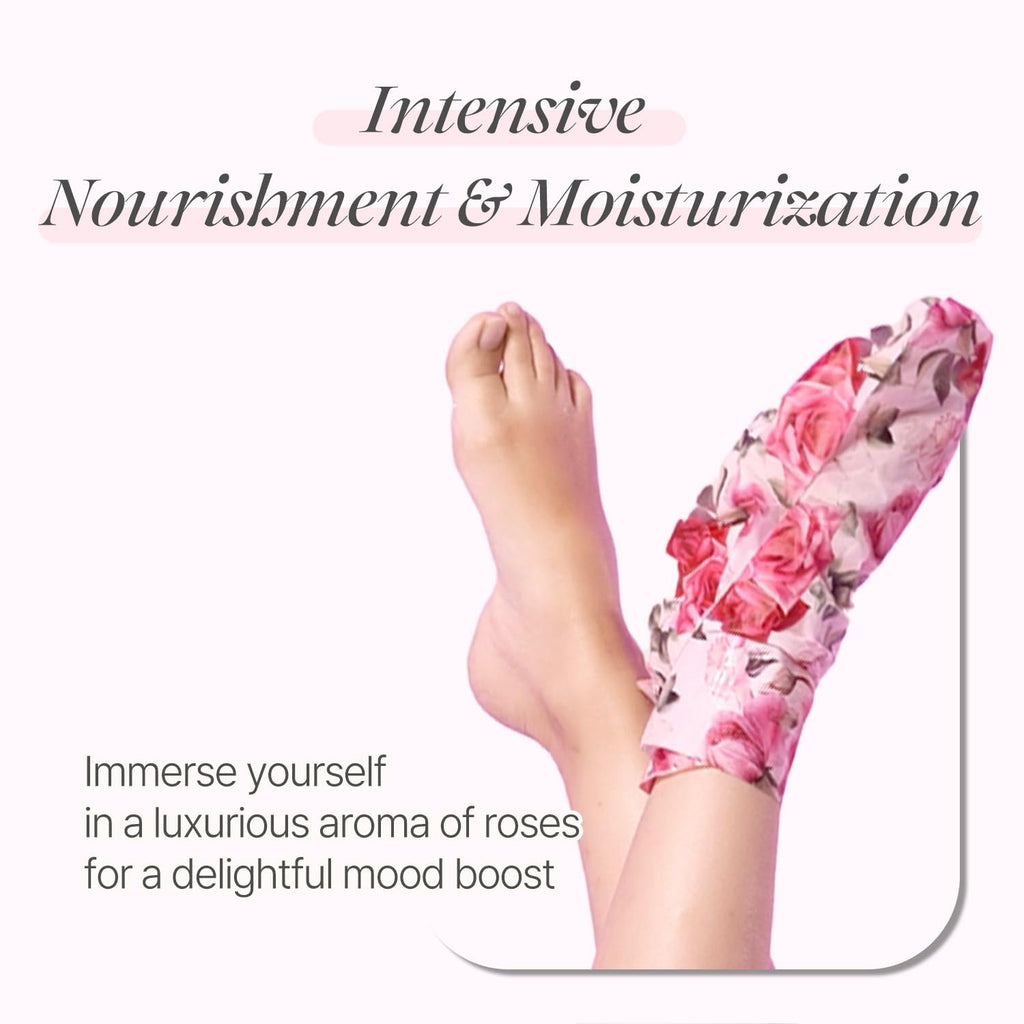 Koelf Rose Petal Satin Foot Mask – Intensive Nourishing Foot Mask Socks with Rose, Peptide & Shea Butter