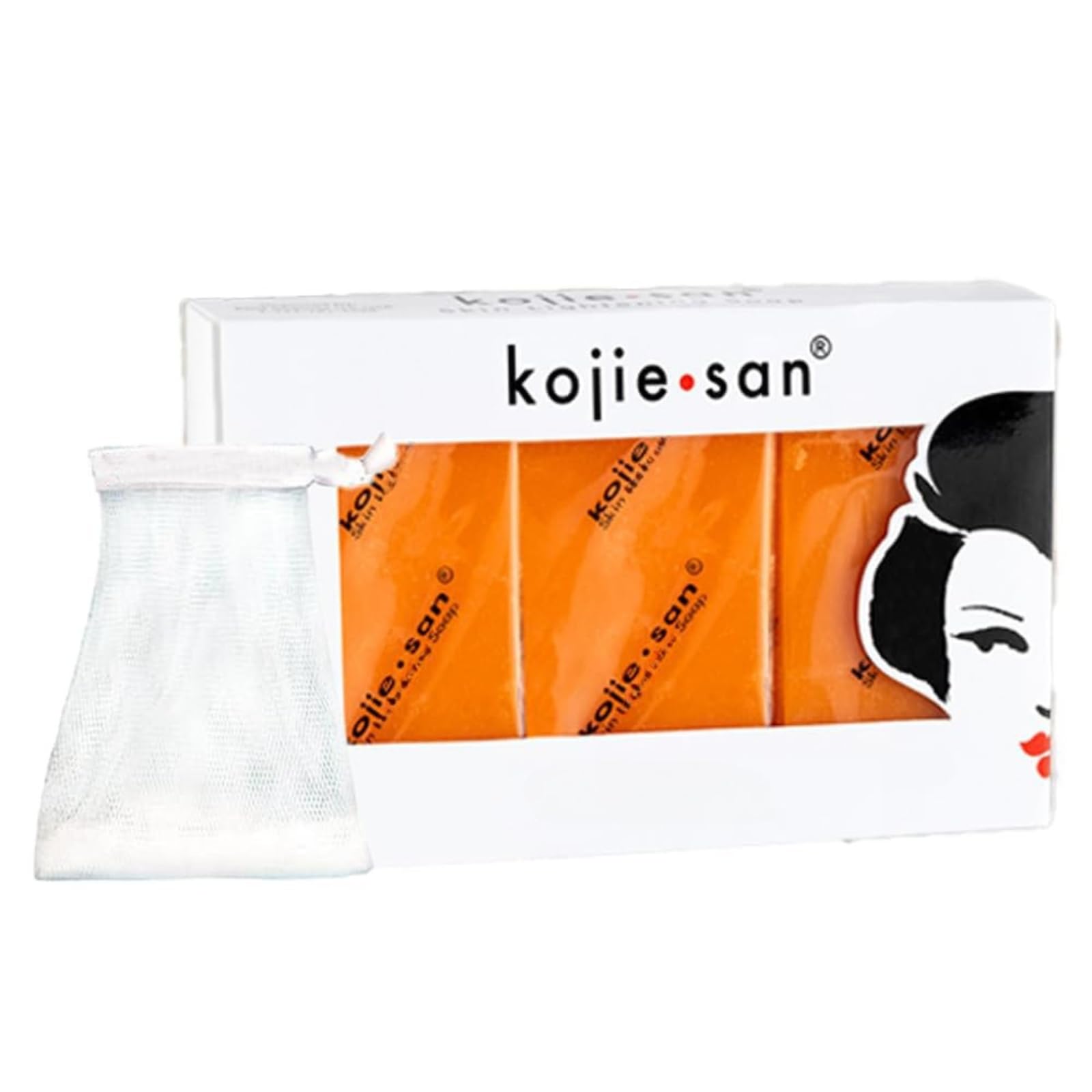 KOJIE SAN Original Kojic Acid Soap – 3 Bars (65g each) with Exfoliating Net for Brighter, More Even Skin