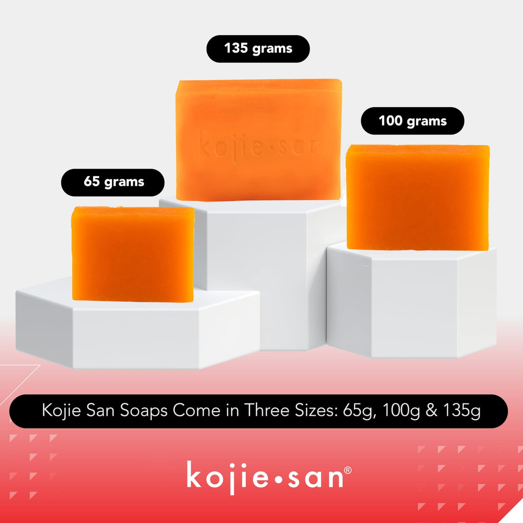 KOJIE SAN Original Kojic Acid Soap – 3 Bars (65g each) with Exfoliating Net for Brighter, More Even Skin