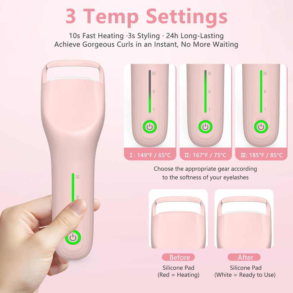 KOKABI Heated Eyelash Curler – 10s Heat, 3 Temp Levels, USB-C Rechargeable