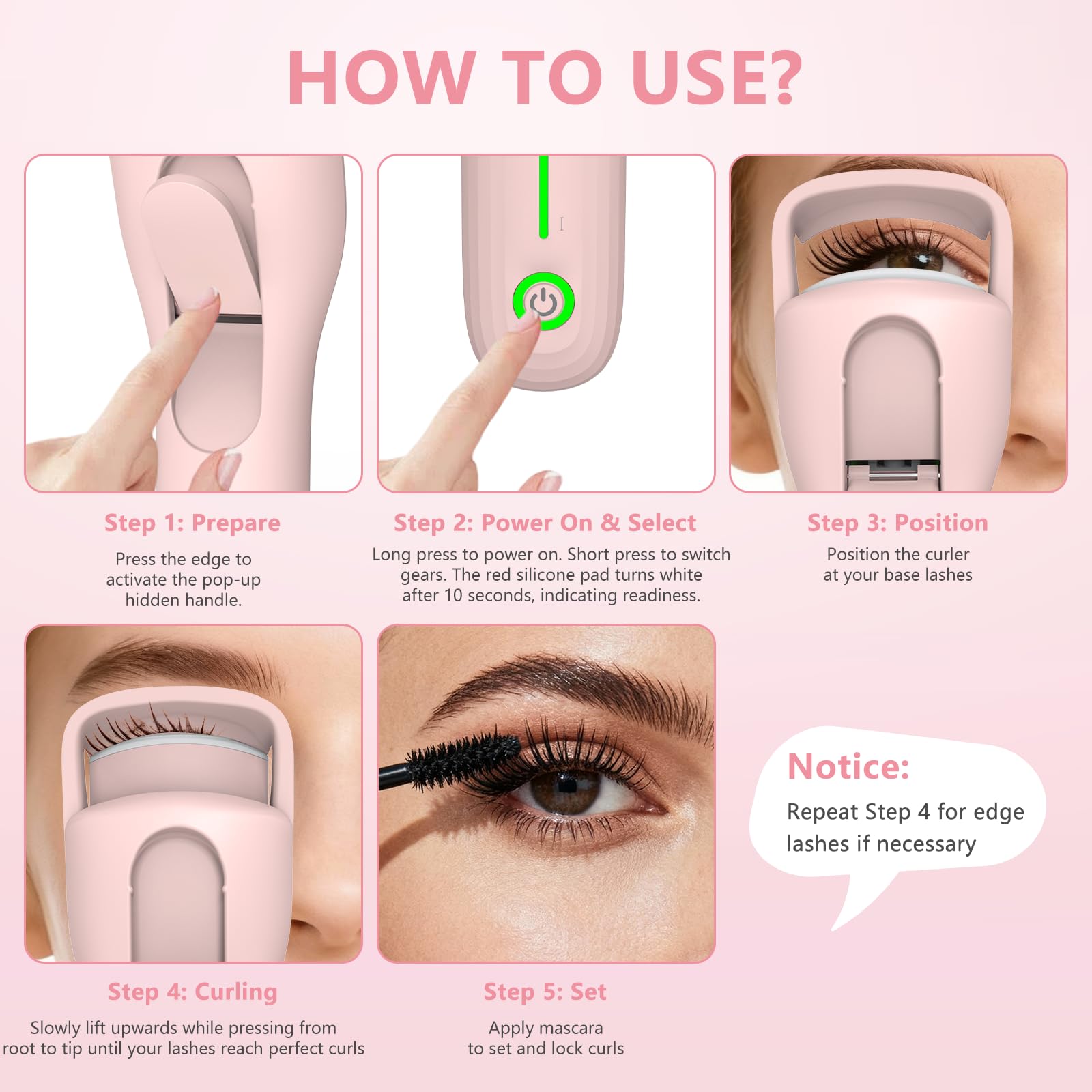 KOKABI Heated Eyelash Curler – 10s Heat, 3 Temp Levels, USB-C Rechargeable