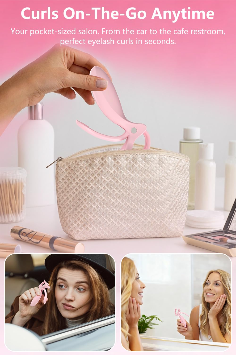 KOKABI Smart Heated Eyelash Curler – USB-C Rechargeable, 2 Heat Settings, All-Day Lift (Pink)