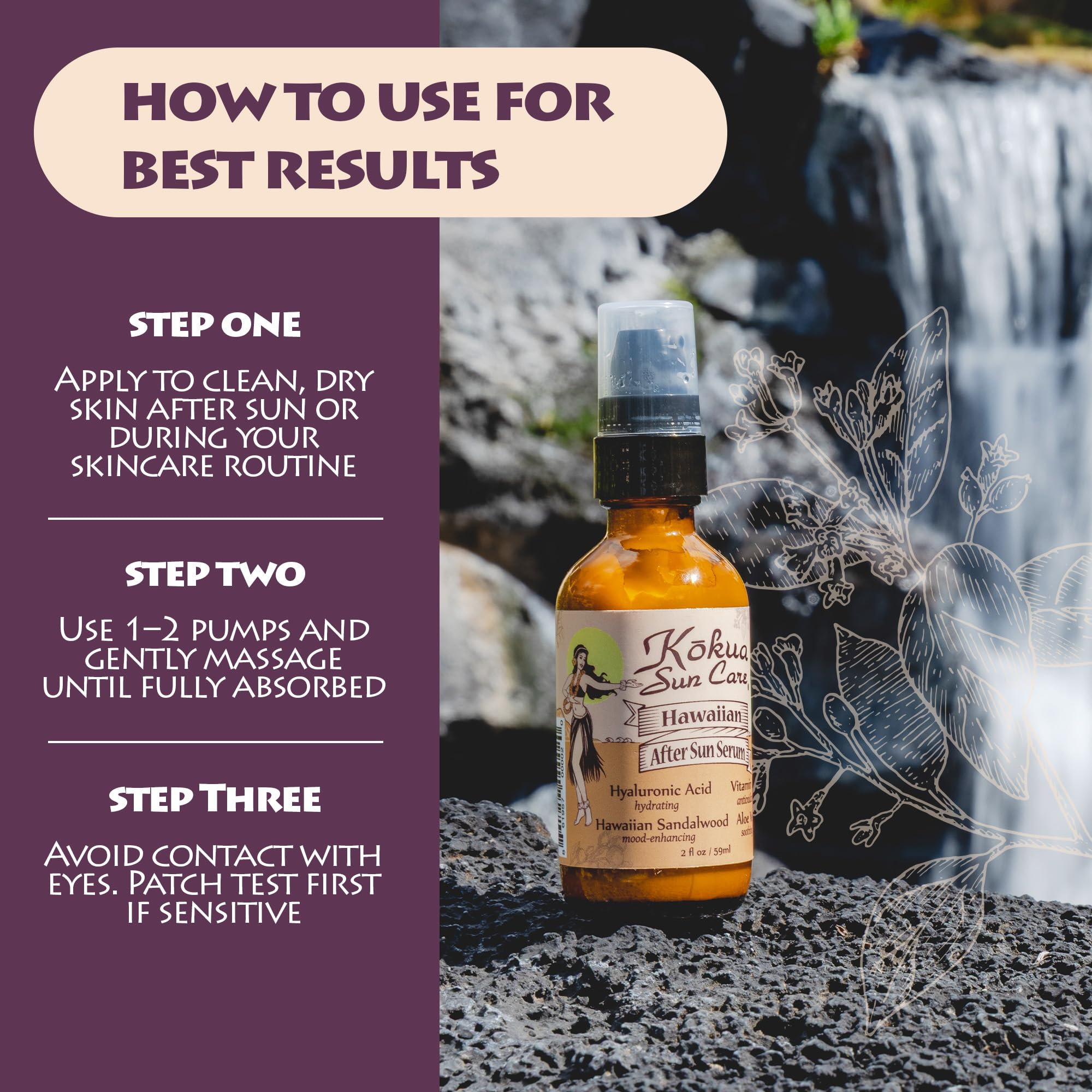 Kokua Sun Care After Sun Serum – Aloe Vera, Hyaluronic Acid & Vitamin C | 2oz Travel Size