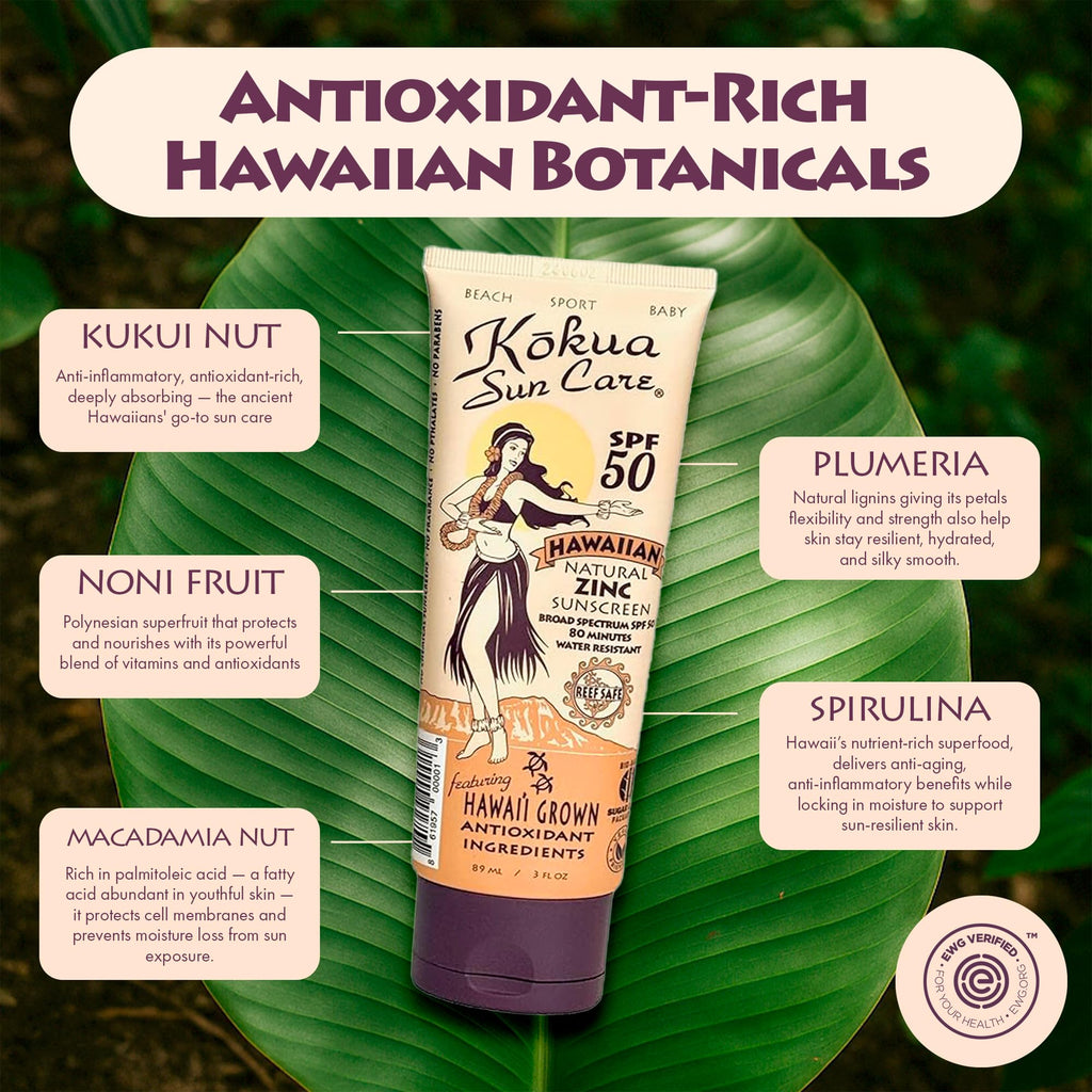 Kokua Sun Care Hawaiian Sunscreen SPF 50 | Mineral, Reef Safe, 3 oz