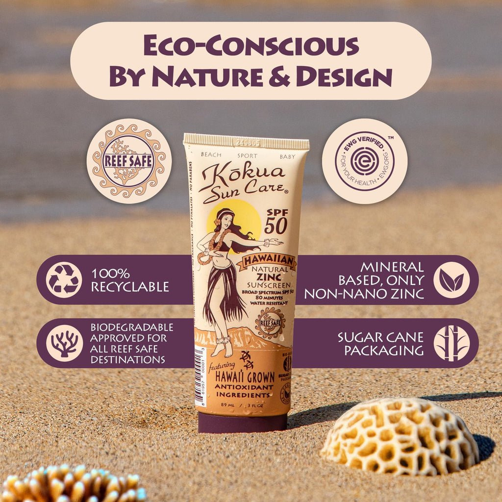 Kokua Sun Care Hawaiian Sunscreen SPF 50 | Mineral, Reef Safe, 3 oz