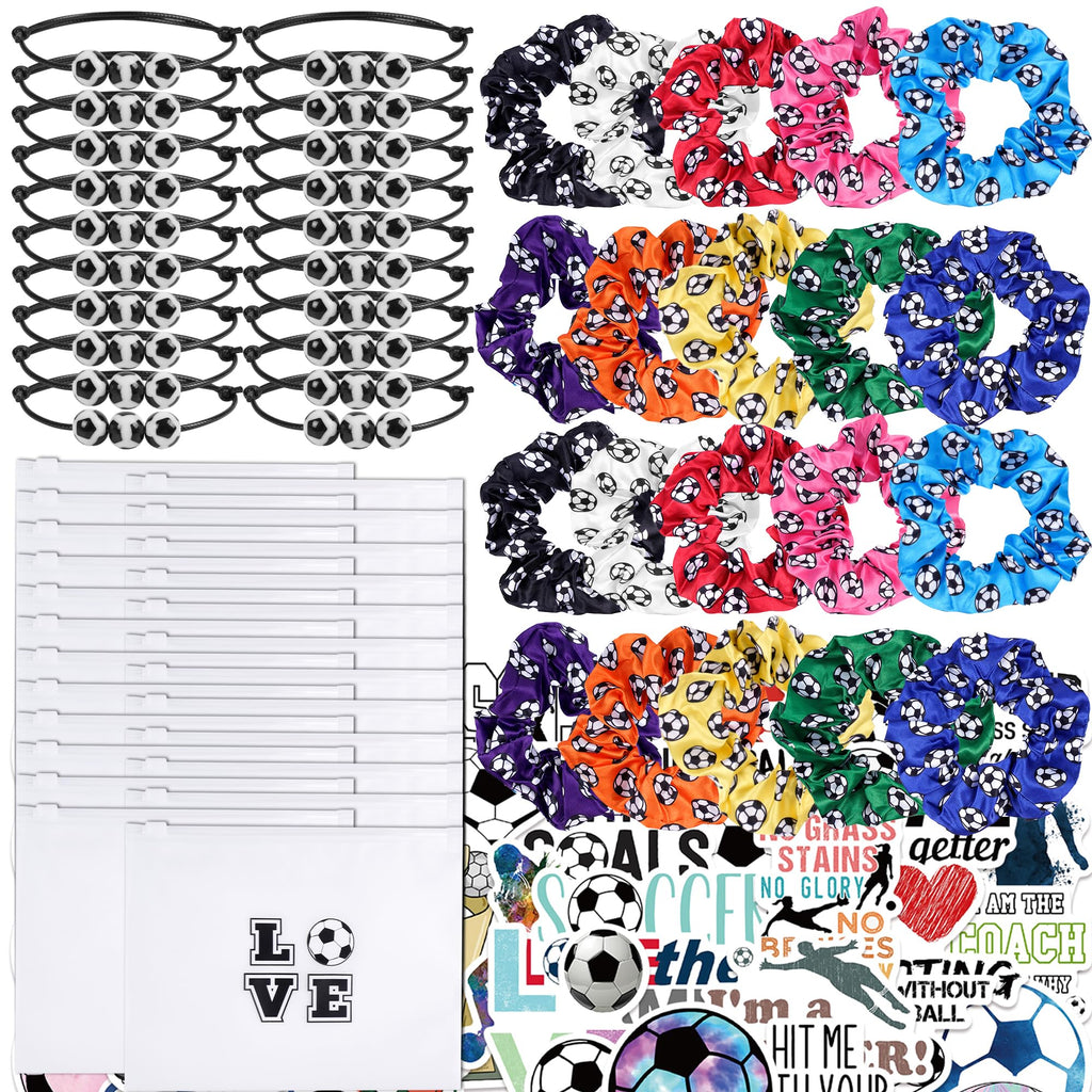 Kolewo4ever Girls Soccer Gift Set – 160-Piece Accessory Kit with Scrunchies, Keychains, Makeup Bags & Stickers