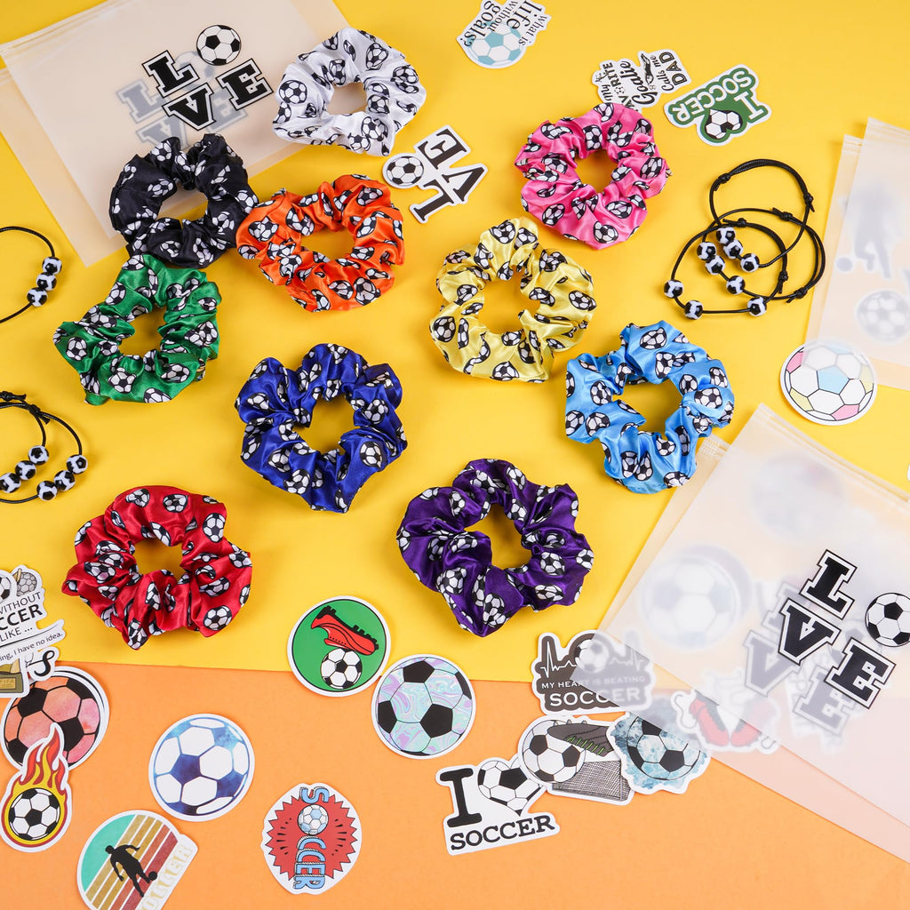 Kolewo4ever Girls Soccer Gift Set – 160-Piece Accessory Kit with Scrunchies, Keychains, Makeup Bags & Stickers