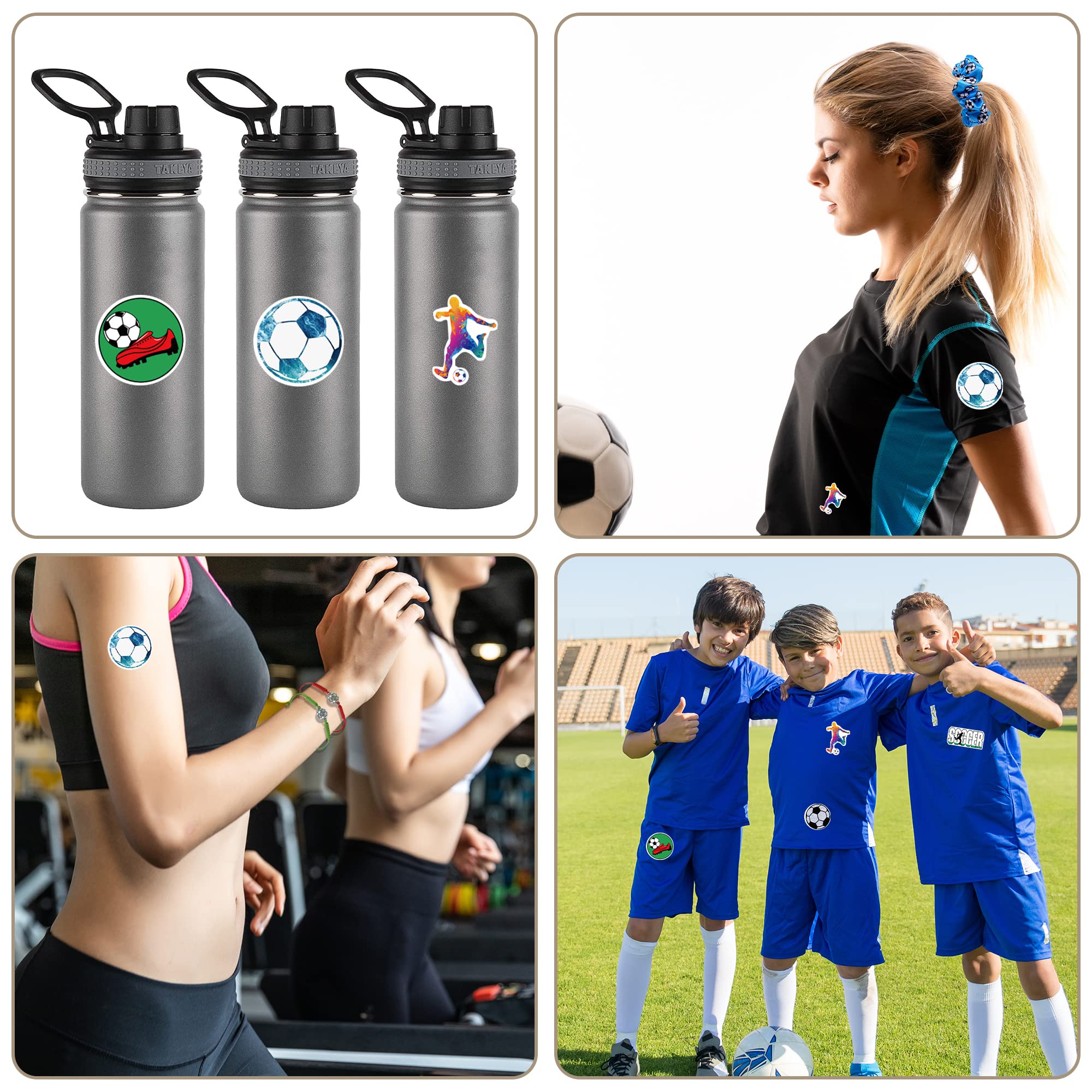 Kolewo4ever Soccer Party Supplies Set – 20 Satin Scrunchies, 20 Adjustable Bracelets, 20 Soccer Ball Keychains, 100 Stickers