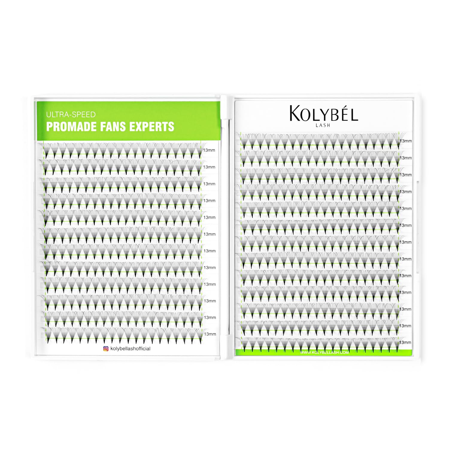 Kolybel 500 Premade Fans Lash Extensions – 12mm, C/D Curl, Narrow Base, Handmade Volume Fans