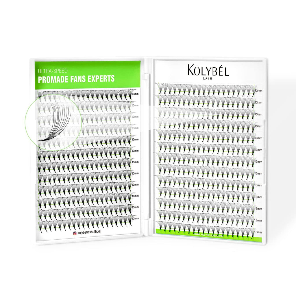 Kolybel 500 Premade Lash Fans – 10D 0.03 C Curl, 9mm, Handmade Volume Promade Extensions