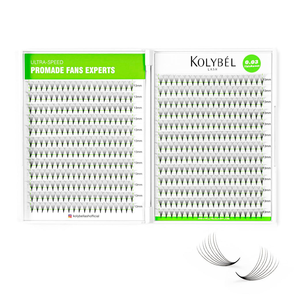 Kolybel 500 Premade Fans Lash Extensions — 16D, 8-15mm Mixed Lengths