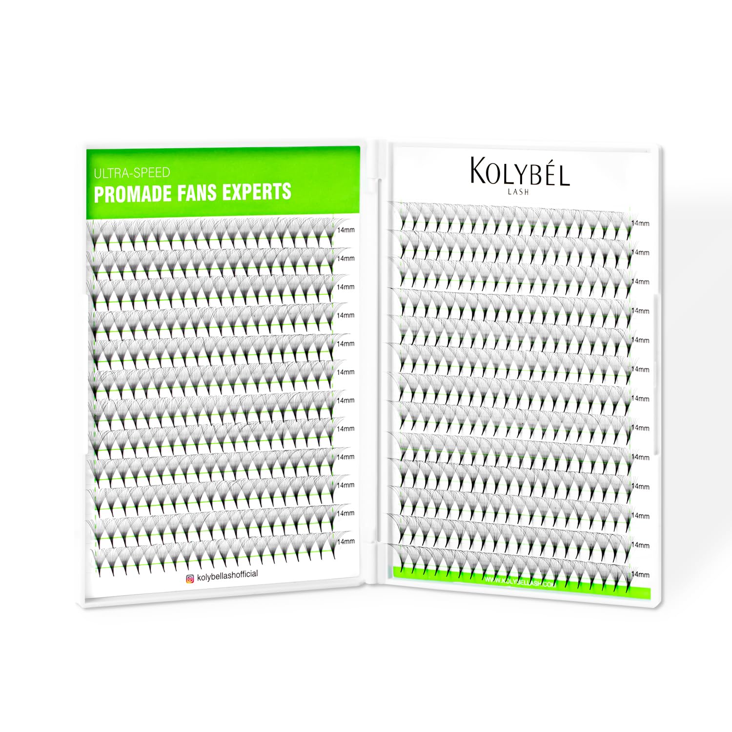 Kolybel 500 Premade Lash Fans 8-15mm | 16D 0.05 C-Curl | Pointed Thin Base Handmade Volume Fans