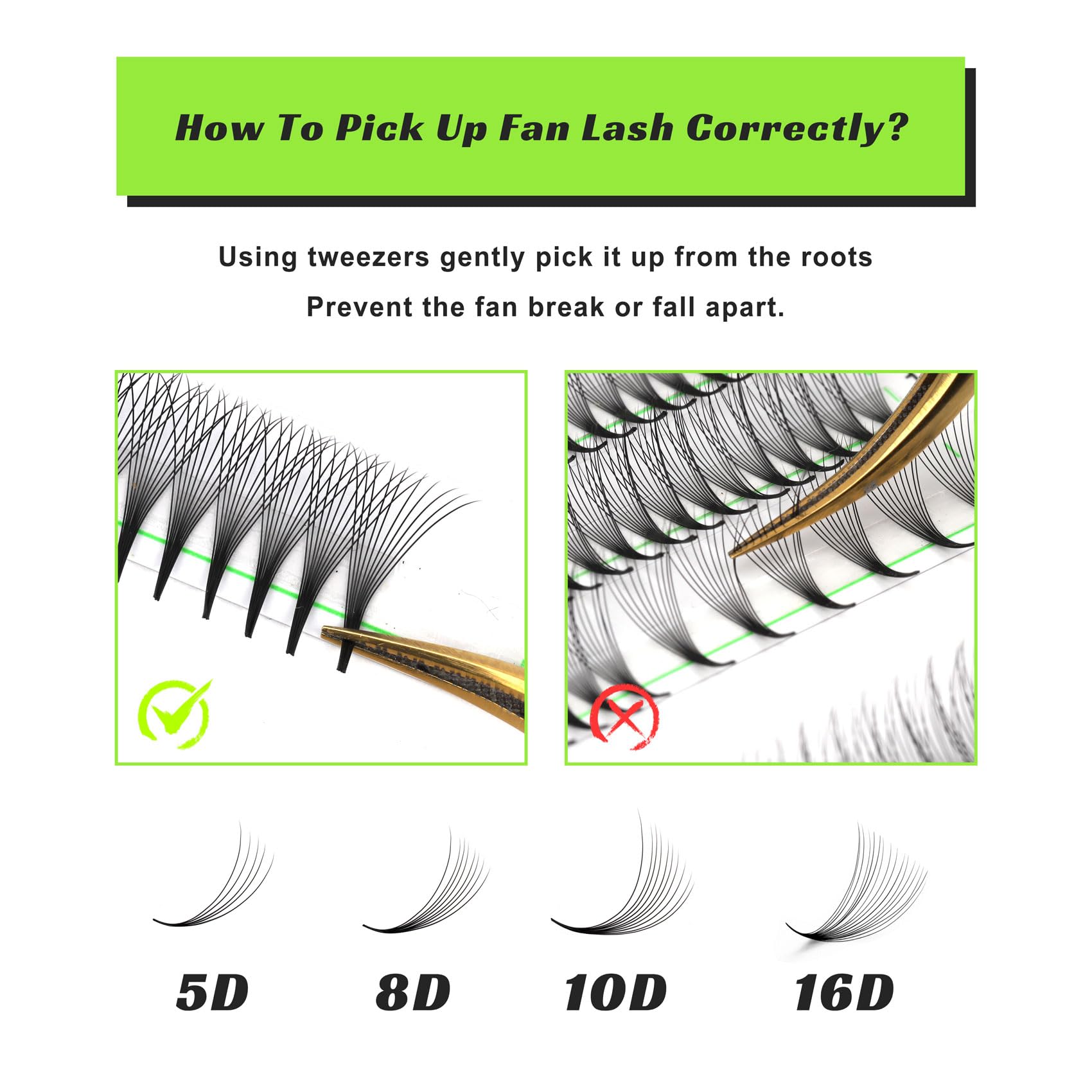 Kolybel 1000 Premade Lash Fans | 10D Narrow, 8-15mm, 0.07D Curl, Handmade Volume Extensions