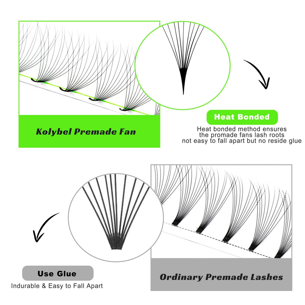 Kolybel 500 Premade Fans Lash Extensions - 14D 0.03 C Curl - 8-15mm Mega Volume