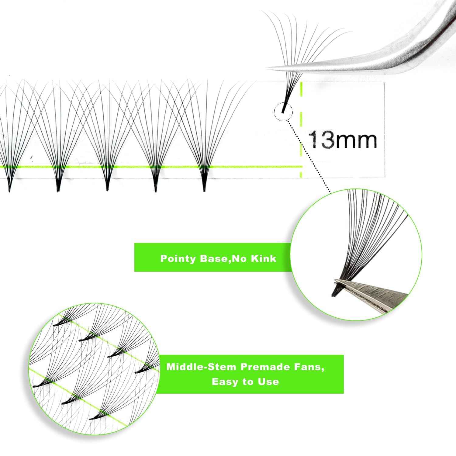 Kolybel 500 Premade Fans Eyelash Extensions | 12D 12mm | 0.03 D Curl