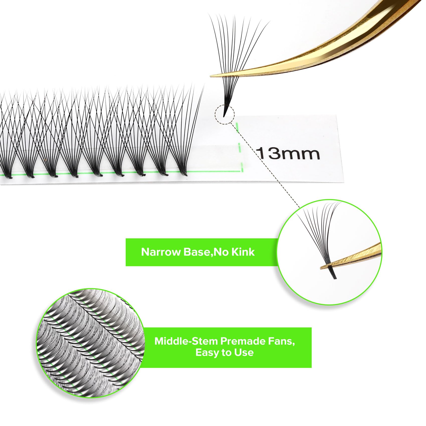 Kolybel 1000 Premade Lash Fans | 10D Narrow, 8-15mm, 0.07D Curl, Handmade Volume Extensions