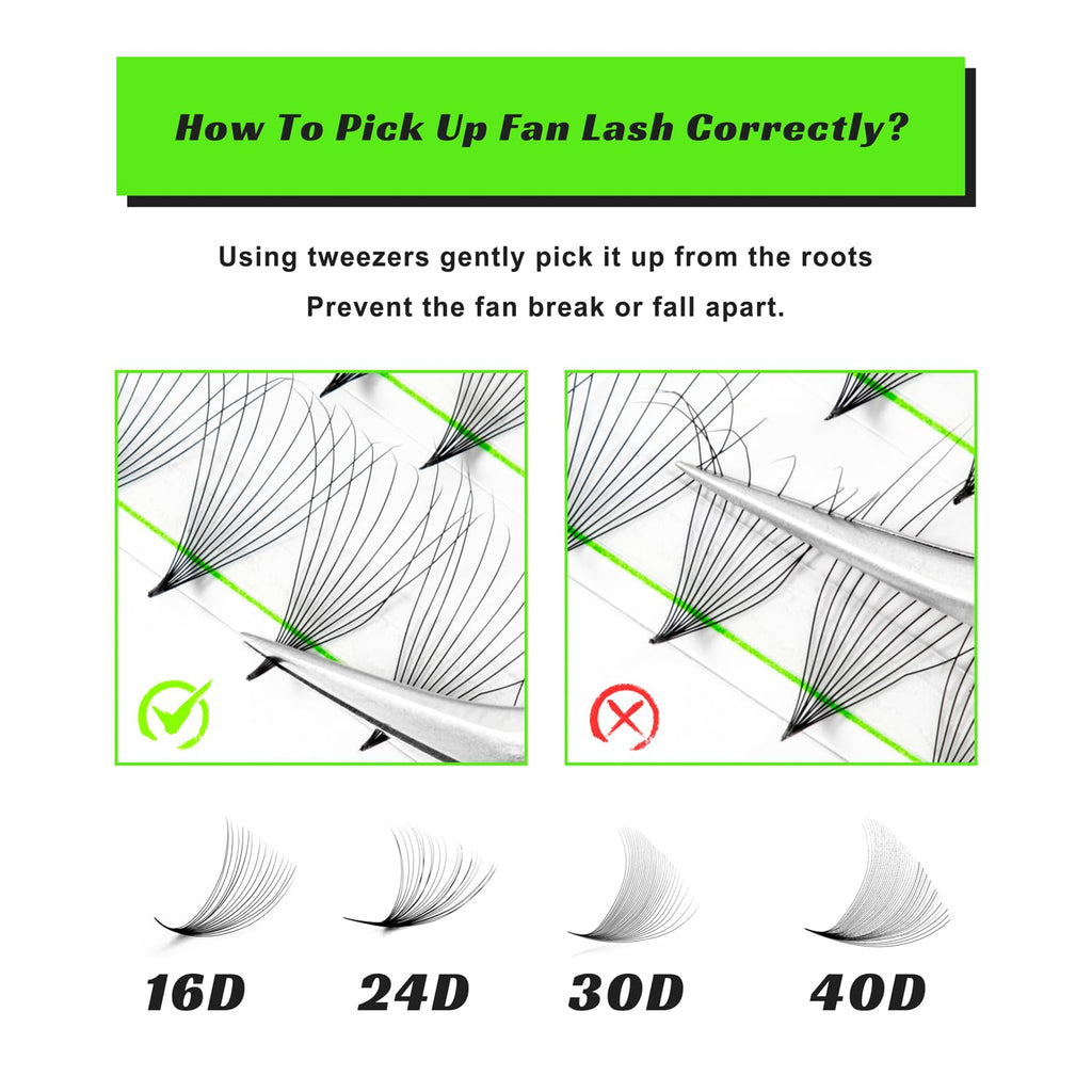 Kolybel 400 Premade Fans Lash Extensions | 30D D Curl 8-15mm Mixed Length