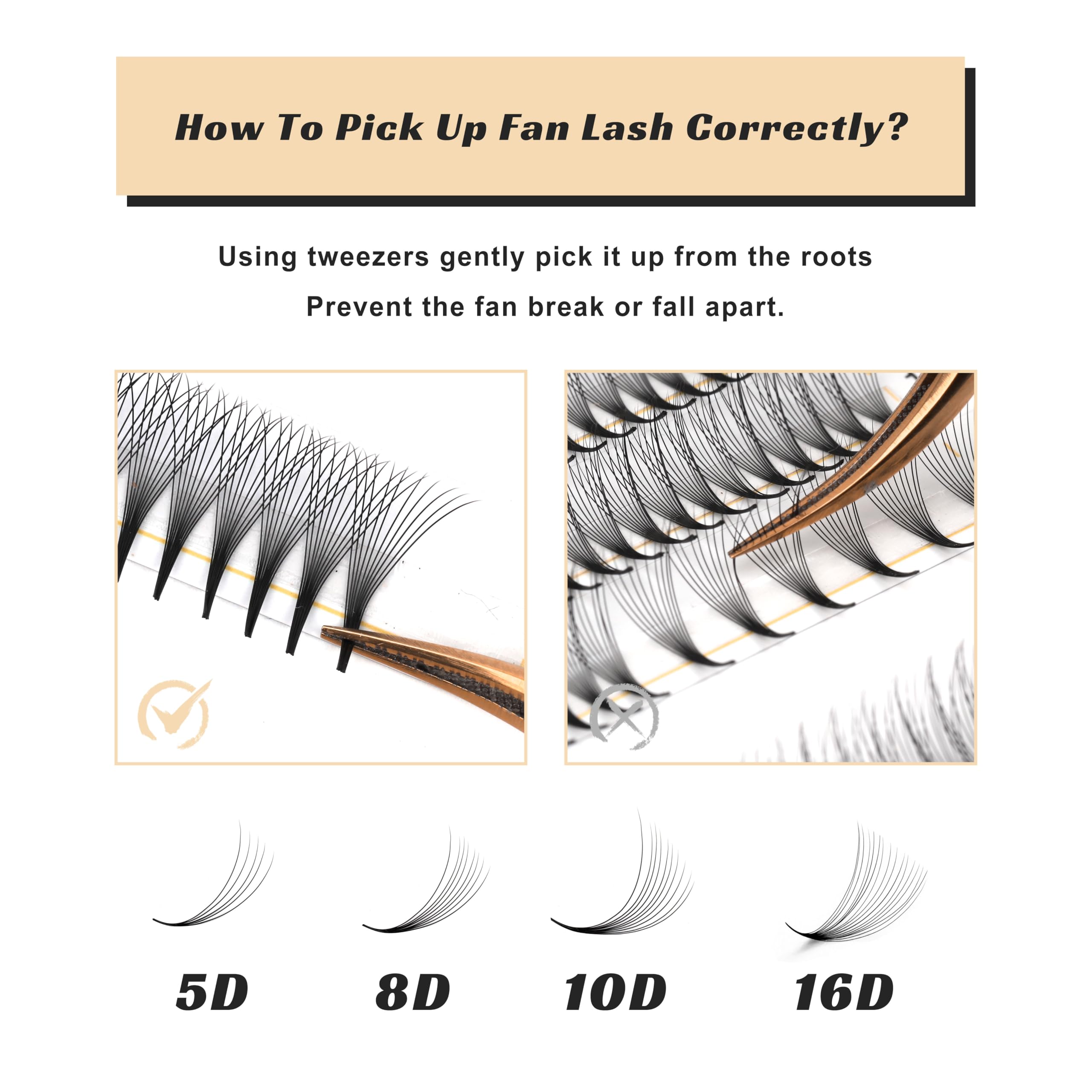 Kolybel 1000 Premade Lash Fans 10D-0.05C-8mm – Narrow Base, Handmade Volume Extensions
