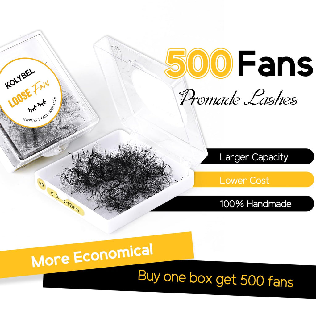 Kolybel 500 Premade Lash Fans – 24D 0.03, D Curl, 12mm | Volume Premade Extensions