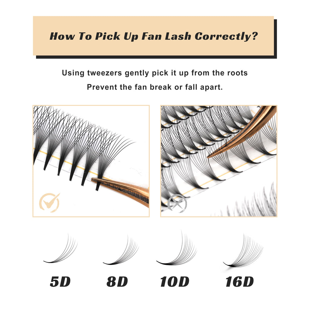 Kolybel 1000 Premade Lash Fans — 10D Narrow Promade, 15mm, 0.05D, Handmade Volume Extensions