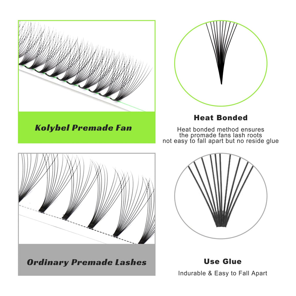 Kolybel Premade Lash Fans 16D Narrow Base, 0.05C, 8-15mm | Mixed Length Volume Fans