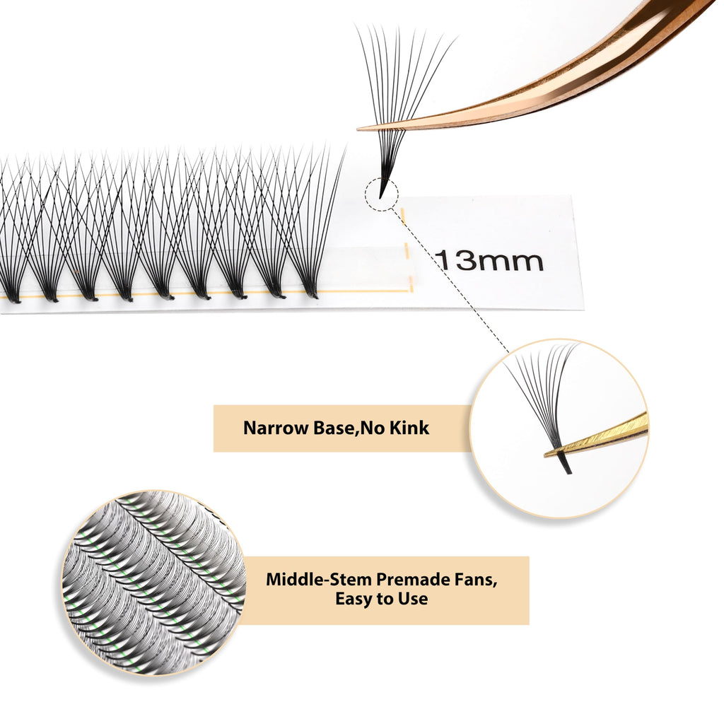 Kolybel 1000 Premade Lash Fans 10D-0.05C-8mm – Narrow Base, Handmade Volume Extensions