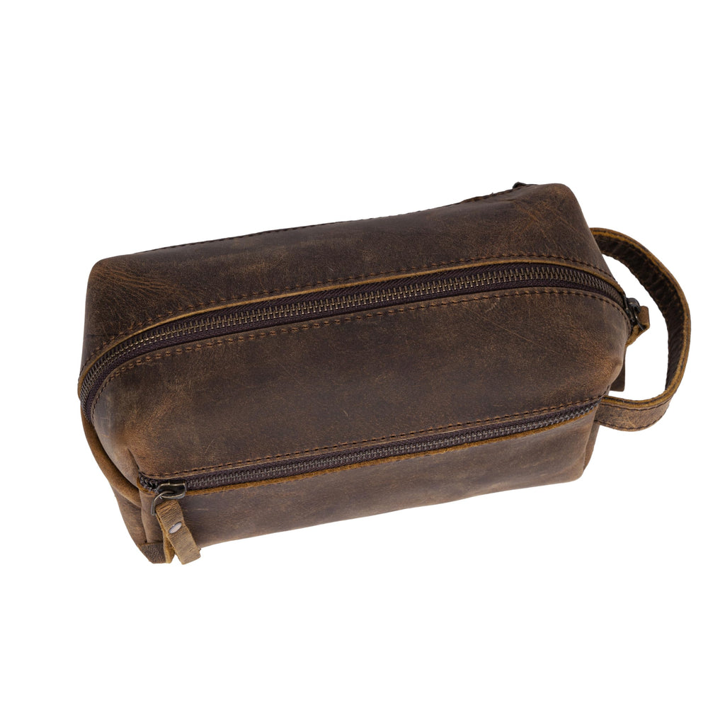 KomalC Travel Toiletry Bag - Premium Buffalo Leather Dopp Kit with Water-Resistant Lining