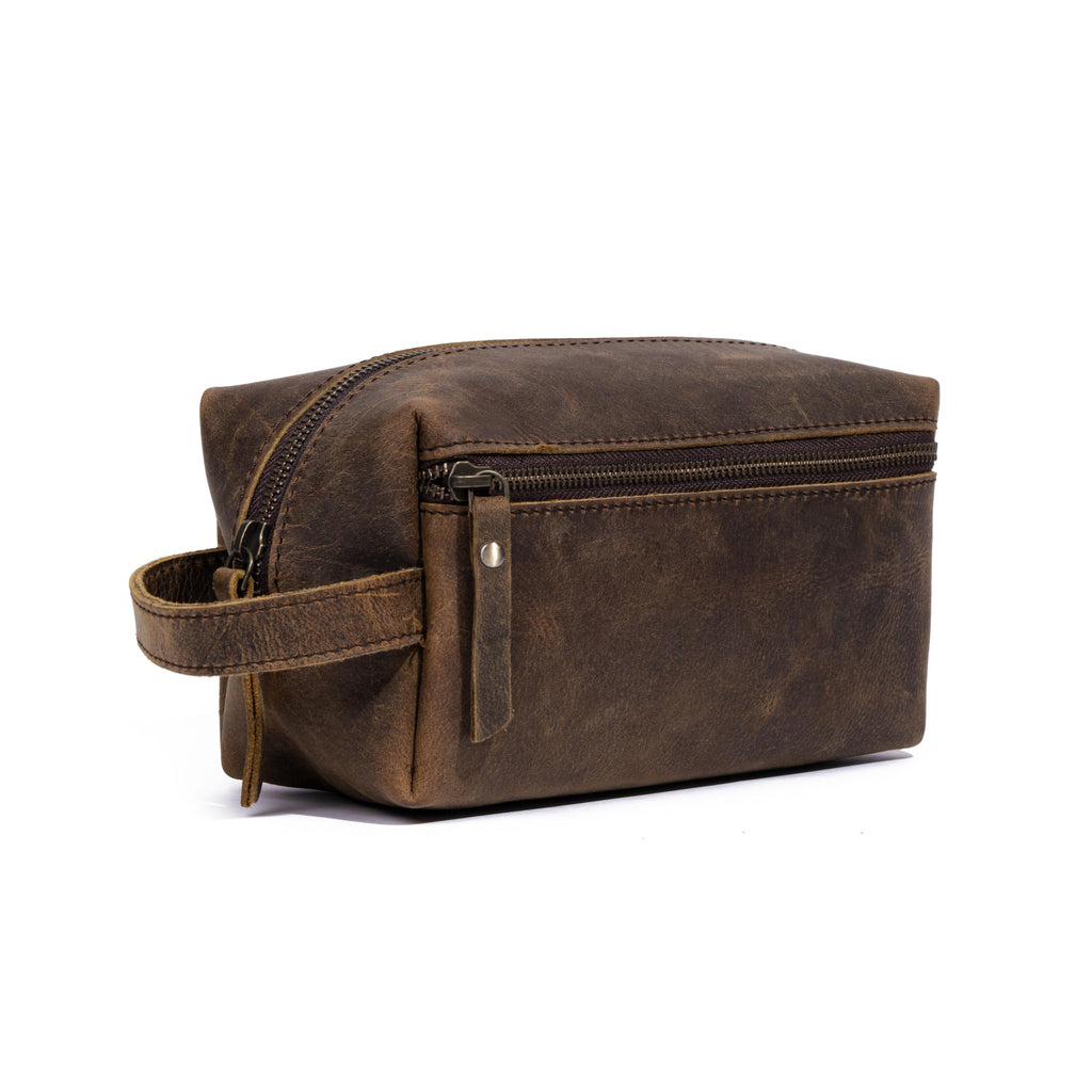 KomalC Travel Toiletry Bag - Premium Buffalo Leather Dopp Kit with Water-Resistant Lining